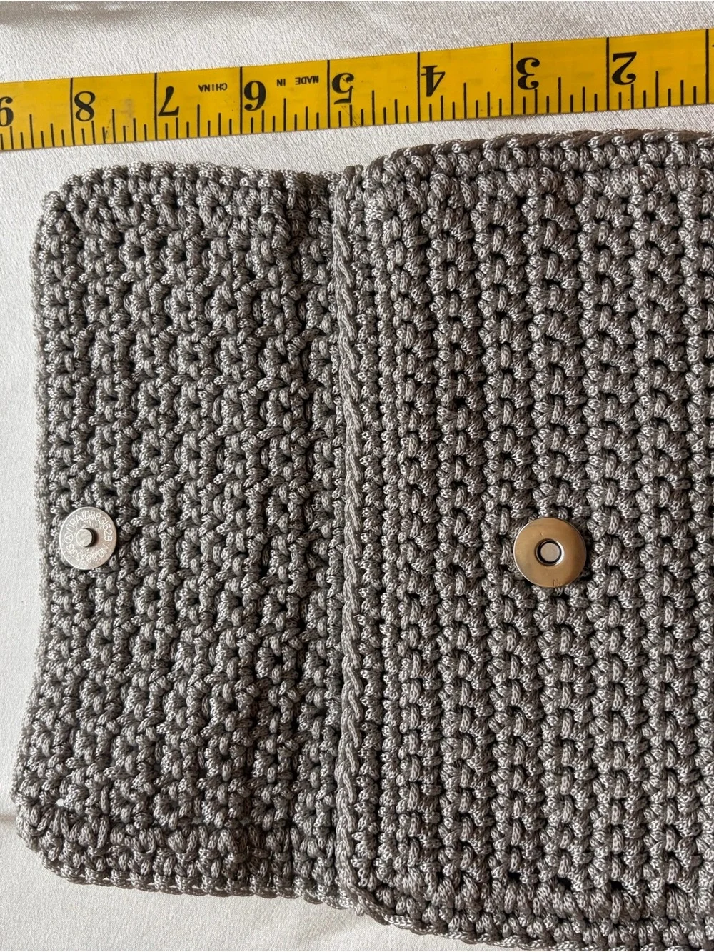 Handmade Gray Crochet Clutch Wallet with Button Closure